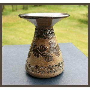 vintage Handarbeit Pottery salt-glazed vase / candle holder signed M. Twist